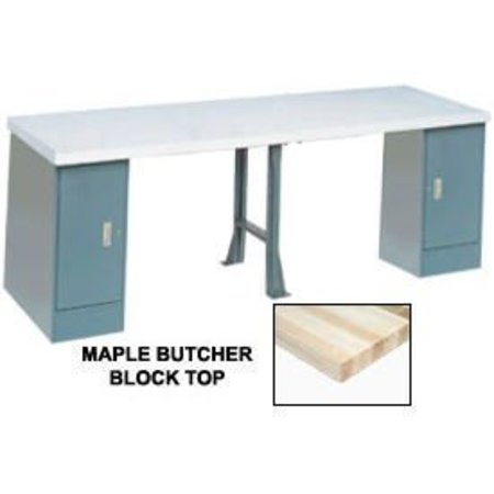 GLOBAL EQUIPMENT 120 x 30 Production Workbench, Maple Square Edge Top, 2 Cabinet, 1 Leg, Gray 607969